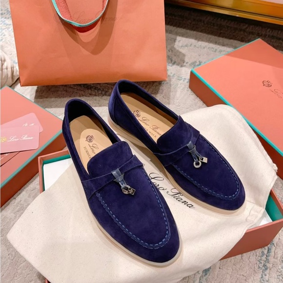 Loro Piana Royal Blue Suede Loafers main image 8